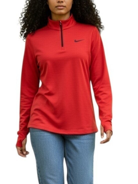 Nike Tops - Nike Dri-FIT Women's Red Quarter-Zip Pullover Long Sleeve Athletic Top Size L